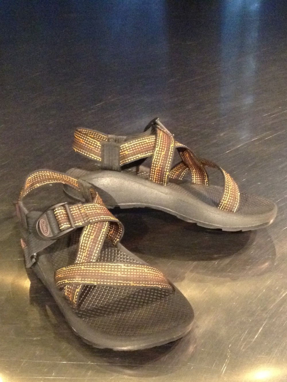 Chaco Z/Cloud Men's Size 7 Black w/ Orange/Yellow/Rust Sandals JCH107347